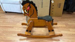 Wooden Rocking Horse with Saddle and Red Handles