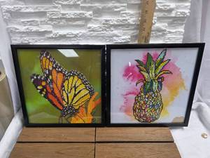 lot 330 image: 2 framed pictures of diamond art