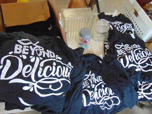 lot 3216 image: Vintage jars and large group of Beyond Delicious T shirts