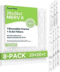 lot 10003 image: Future Way 20x20x1 Air Filters, 8-Pack with Reusable Frame, MERV 11, MPR 1000 AC Furnace Filters, Space Saving & Cost-effective-Retail-$34.99