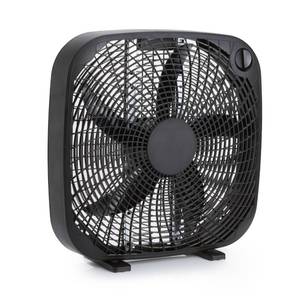 lot 24873 image: Amazon Basics 3-Speed Box Fan for Bedroom, Portable with Carry Handle, Powerful Airflow, 5 Blades, Lightweight Design, 67 Watts, 20-Inch, Black, 6.8D x 20.86W x 21.33H