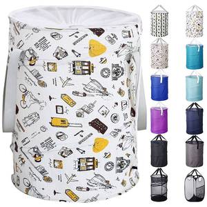 lot 24874 image: BAGAIL 85L Pop Up Laundry Hamper Bucket Cylindric, Foldable Clothes Bag, Folding Washing Bin,Large Capacity Collapsible Drawstring Closure Cotton Linen Laundry Storage Basket with Handles(Travel Trip) (2 PACK)