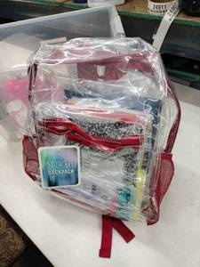 lot 24907 image: PVC Clear Backpack with Miscellaneous School Supplies