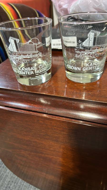 lot 40434 image: Kansas City Crown Center Hotel Western International Hotels Rocks Glasses Set of 2