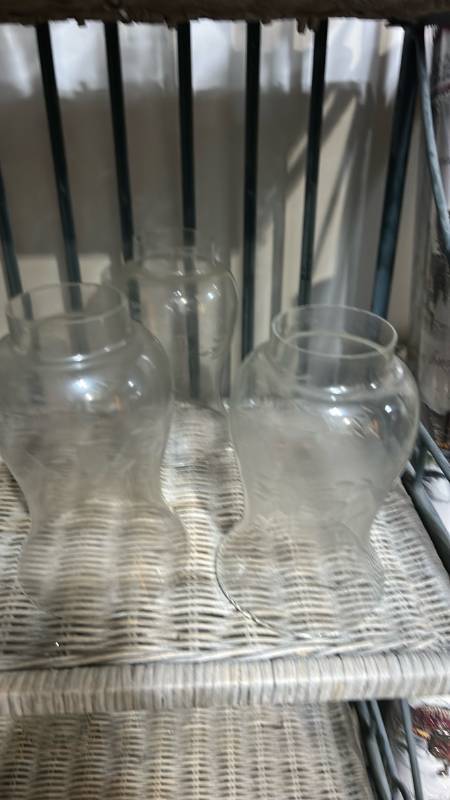 lot 40435 image: Etched Glass Hurricane Lamp Shades Set of 3
