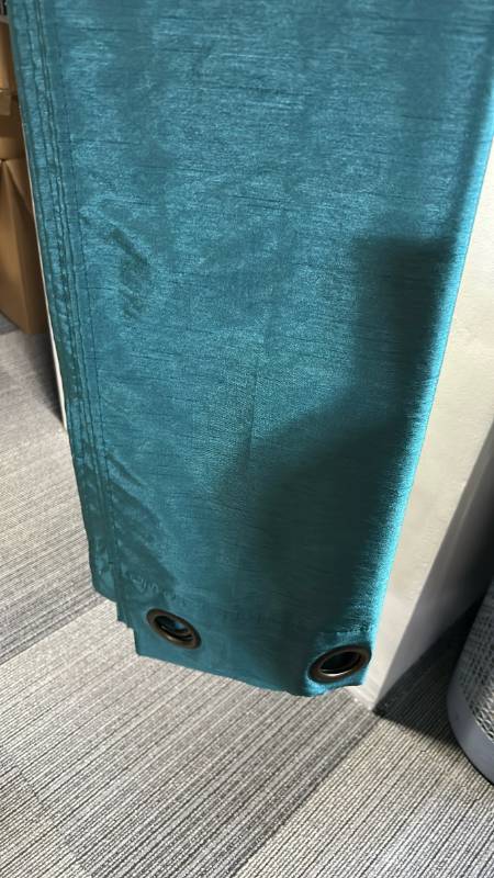 lot 40446 image: Teal Faux Silk Grommet Top Window Curtain Panels (2)