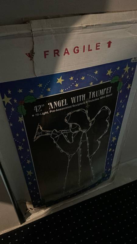 lot 40458 image: 42-Inch Angel with Trumpet Lighted Wire Sculpture