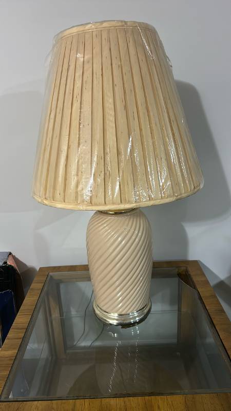 lot 60483 image: Ceramic Swirl Table Lamp with Pleated Shade