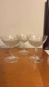 lot 6959 image: Set of 3 Crystal Coupe Cocktail Glasses with Cut Pattern