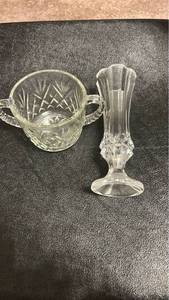 lot 6964 image: Two Cut Glass Pieces Sugar Bowl and Vase