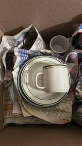 lot 7012 image: Gibson Household Dinnerware Set with Plates, Mugs, Bowls and misc glasses lot