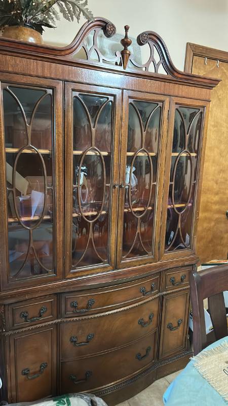 lot 7081 image: China Cabinet with Glass Doors and Lower Drawers