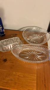 lot 6958 image: Cut Glass Serving Bowls and Butter Dish Lot 3 Pieces