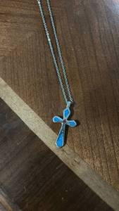 lot 60064 image: Cross Pendant Necklace Blue Inlay Red Center