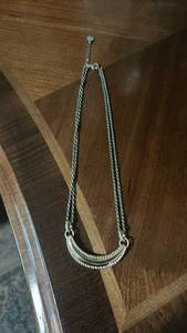 lot 60081 image: Silver-Tone Chain Necklace with Curved Bar Pendant