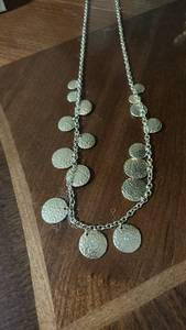 lot 60084 image: Silver-Tone Chain Necklace with Textured Disc Charms