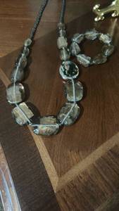 lot 60085 image: Crystal Beaded Necklace and Bracelet Set Gray Cord