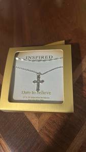 lot 60091 image: Inspired Dare to Believe Cross Pendant Necklace 16 18 Adjustable
