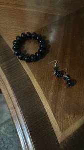 lot 60093 image: Black Beaded Bracelet and Earring Set