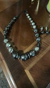 lot 60095 image: Beaded Necklace and Earring Set with Pearl and Metallic Accents