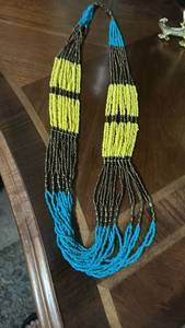 lot 60096 image: Beaded Necklace Blue Yellow Black Multi-Strand