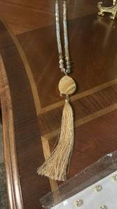 lot 60097 image: Beaded Pendant Necklace with Tassel Drop and Stone Centerpiece