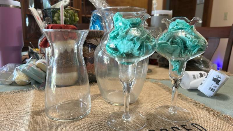 lot 7089 image: Glass Pitcher and Vase Set 3 Pieces