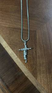 lot 60065 image: Textured Cross Pendant Necklace Snake Chain