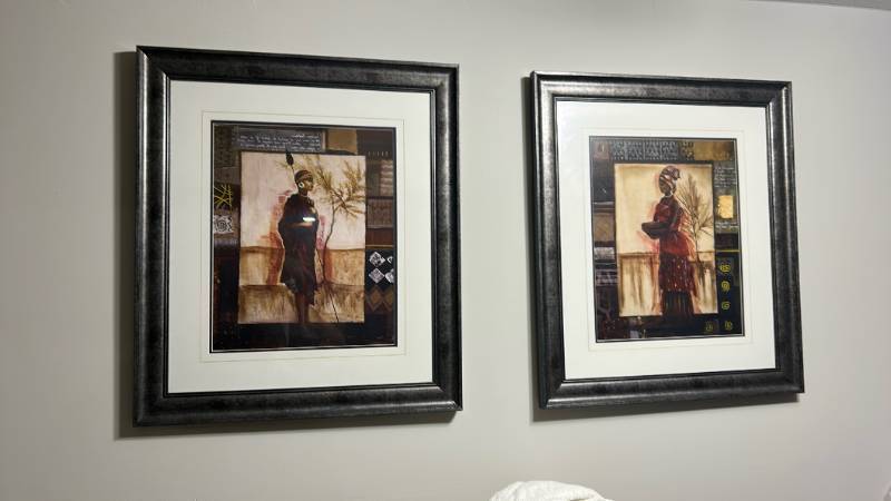 lot 60491 image: African Figurative Framed Art Prints Set of 2
