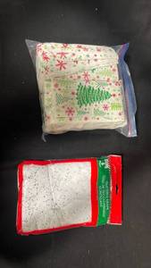 lot 7771 image: Holiday Glittered Drape Napkins 2-Pack Christmas Tree Snowflake Design