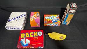 lot 7827 image: Lot of 6 Board Games Sequence Boggle Racko Dont Look At Me Jenga