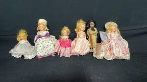lot 7850 image: Lot of 6 Small Dolls with Blonde Hair and Formal Dresses
