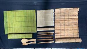 lot 7854 image: Sushi Making Kit 6-Piece Bamboo Mat Rolling Set with Spoons Chopsticks