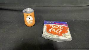 lot 7867 image: Lets Get Sheet Faced Halloween Tumbler and Hello Fall Wreath Accessories Bundle