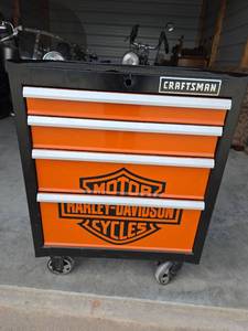 lot 6 image: Craftsman 4-Drawer Tool Cabinet with Harley-Davidson Graphics