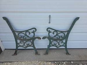 lot 20 image: Pair of Ornamental Park Bench Ends with Scrollwork Arms