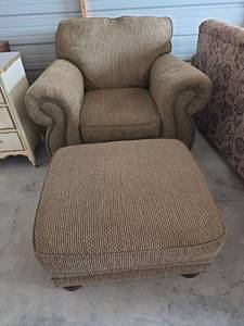 lot 29 image: Upholstered Armchair with Ottoman
