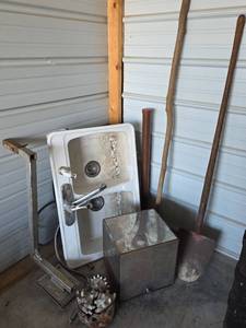 lot 38 image: Sink, Camp Oven, Walking Stick, Bike Hauler, and More