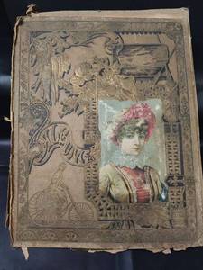 lot 267 image: Vintage Scrapbook with Printed Ephemera including Trade Cards, Scrap Pieces and More