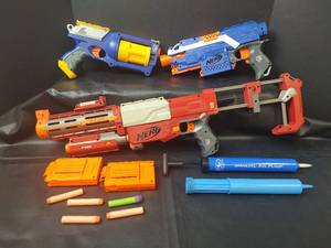 lot 323 image: Nerf Blasters with Components and Manual Air Pump