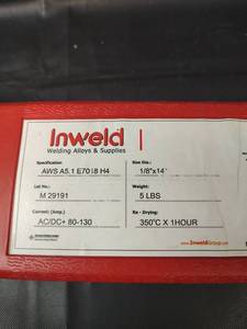 lot 337 image: Inweld 7018 H4 Welding Electrode 18x14, 5 LBS