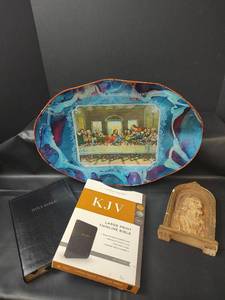 lot 341 image: Last Supper Wall Hanging, KJV Bible and Plaque