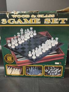 lot 357 image: Wood & Glass 3 Game Chess, Backgammon and Checkers Limited Edition