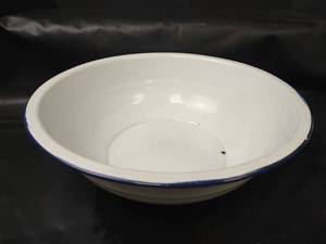 lot 383 image: Enamel Basin with Navy Blue Trim, 13 diam