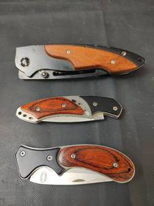 lot 406 image: New First Cutlery Folding Pocket Knives with Wood Handles