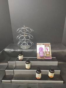 lot 429 image: Extended Spice Rack, K Cup Holder, Farberware Refillable Filter Cup and Assorted Stevia Flavorings
