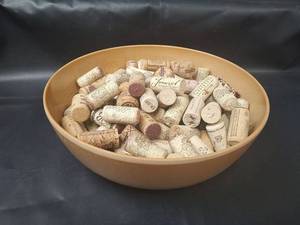 lot 439 image: Ellingers Agatized Wood Bowl with Wine Corks