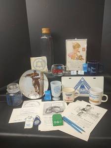 lot 447 image: Vintage Telephone Companies Memorabilia, Norman Rockwell Lineman Plate, Mugs and Documents