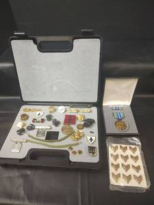 lot 454 image: Military Medals Insignia and Decorations Collection with Case