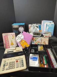 lot 510 image: Office Supplies, New Desk Fan and Assorted Cards